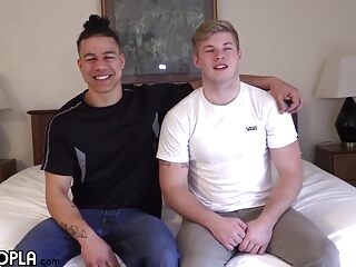 Latino spanks blonde teen's bushy ass, just like a twink